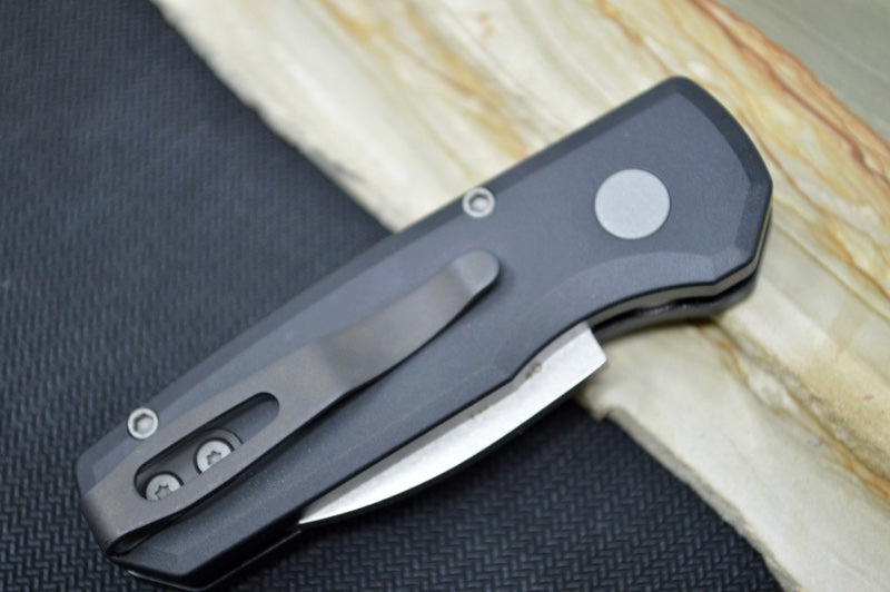 Pro Tech Runt Auto - Black Aluminum Handle / Stonewashed Wharncliffe Blade / CPM-20CV Steel R5101