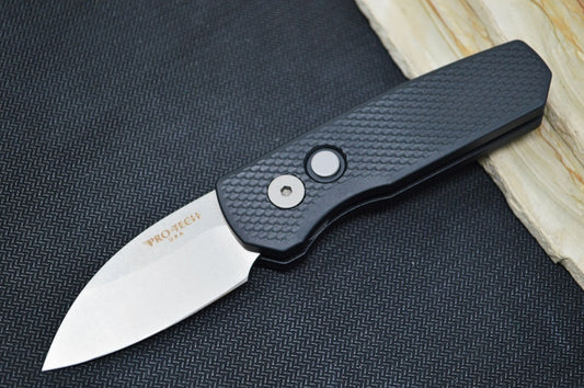 Pro Tech Runt Auto - Black Textured Aluminum Handle / Stonewashed Wharncliffe Blade / CPM-20CV Steel R5105