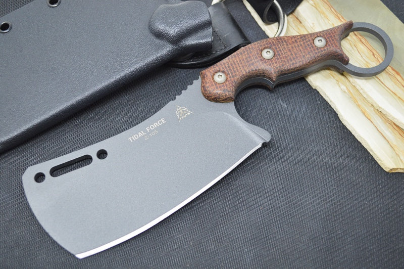 Tops Tidal Force - 1095 Steel / Brown Burlap Micarta Handle / Black Kydex Sheath TFOR-01