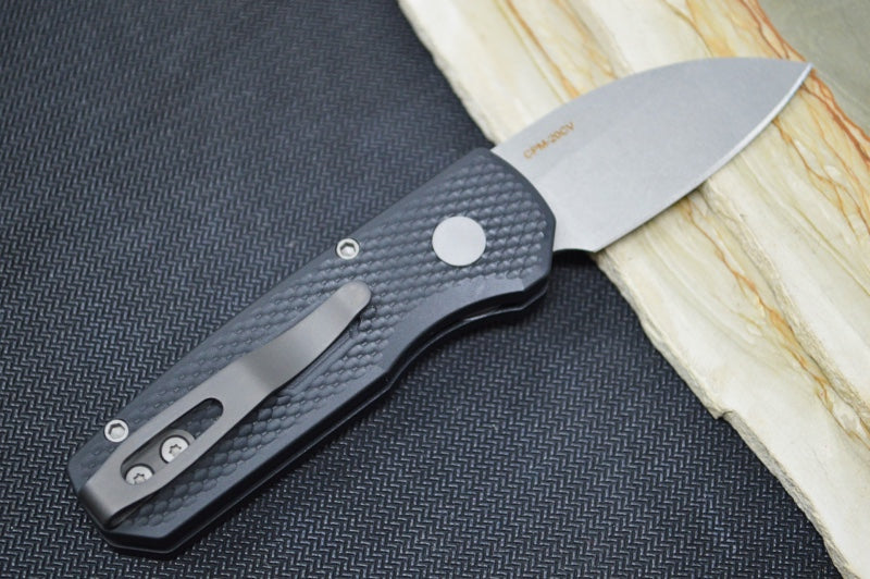 Pro Tech Runt Auto - Black Textured Aluminum Handle / Stonewashed Wharncliffe Blade / CPM-20CV Steel R5105