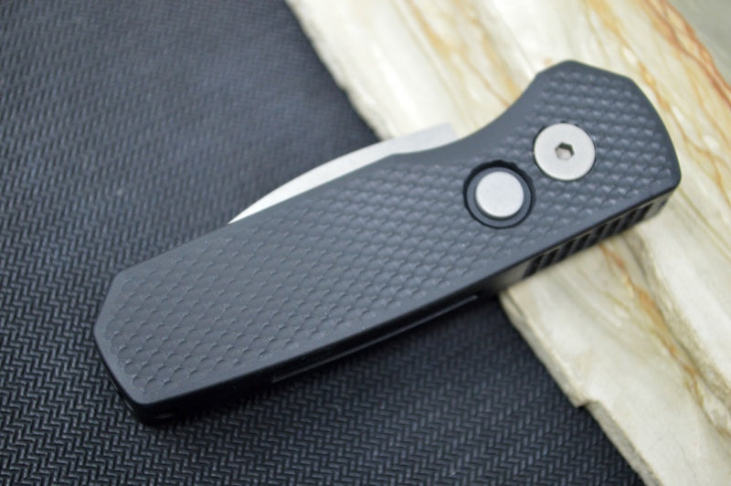 Pro Tech Runt Auto - Black Textured Aluminum Handle / Stonewashed Wharncliffe Blade / CPM-20CV Steel R5105