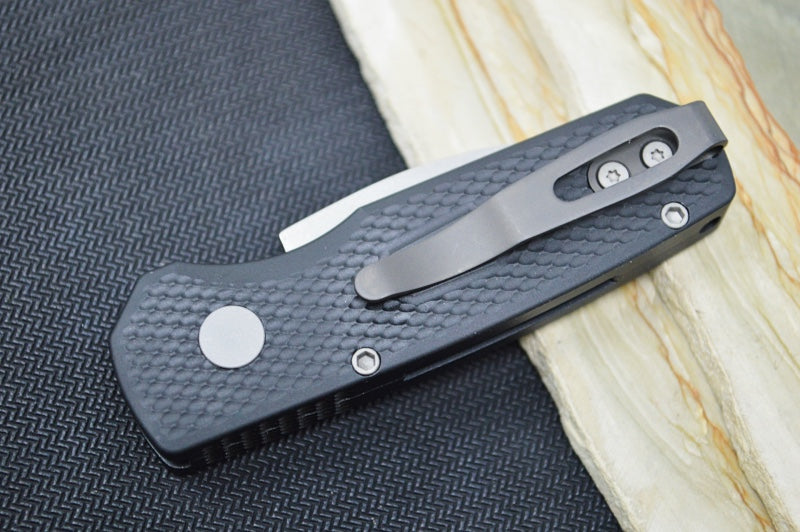 Pro Tech Runt Auto - Black Textured Aluminum Handle / Stonewashed Wharncliffe Blade / CPM-20CV Steel R5105