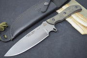 Tops Silent Hero - 1095 Steel / Black Linen Micarta Handle / Black Leather Sheath HERO-02 - Northwest Knives