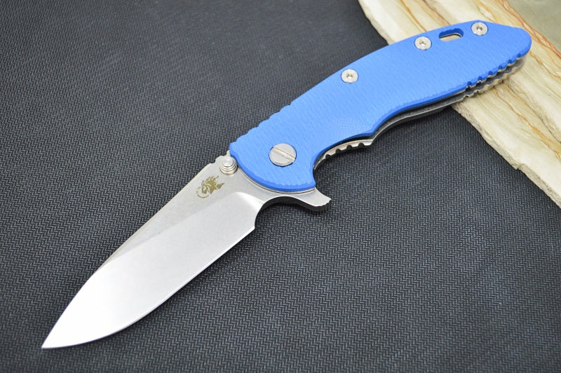 Rick Hinderer Knives XM-18 - Tri Way Pivot- 3.5" Slicer Blade / Stonewash Finish / Blue G-10 Handle