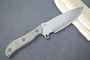 Tops Silent Hero - 1095 Steel / Black Linen Micarta Handle / Black Leather Sheath HERO-02 - Northwest Knives