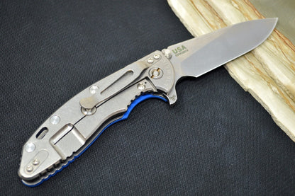 Rick Hinderer Knives XM-18 - Tri Way Pivot- 3.5" Slicer Blade / Stonewash Finish / Blue G-10 Handle