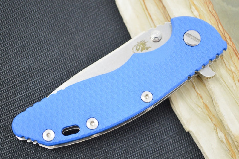 Rick Hinderer Knives XM-18 - Tri Way Pivot- 3.5" Slicer Blade / Stonewash Finish / Blue G-10 Handle