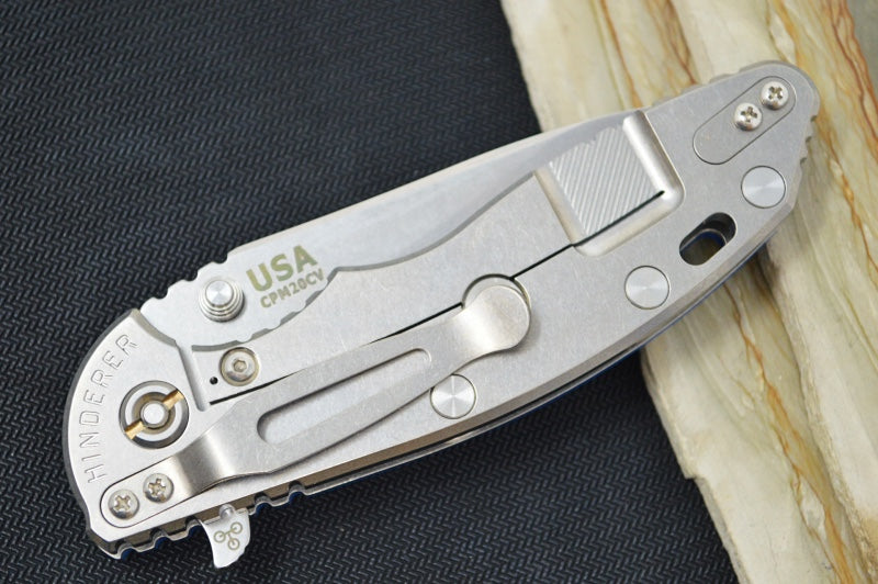 Rick Hinderer Knives XM-18 - Tri Way Pivot- 3.5" Slicer Blade / Stonewash Finish / Blue G-10 Handle