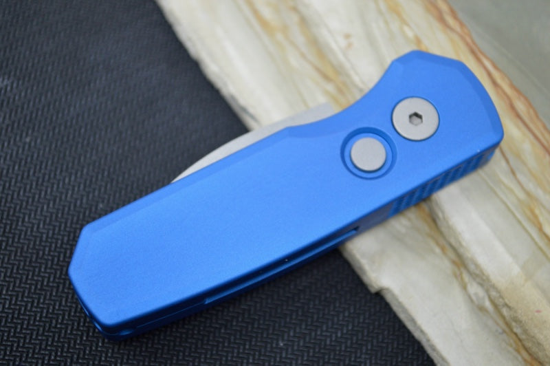 Pro Tech Runt Auto - Blue Aluminum Handle / Stonewashed Wharncliffe Blade / CPM-20CV Steel R5101-BLUE - Northwest Knives