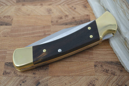 Buck 110 Hunter Auto - Plain Blade / Ebony Wood Handle - Northwest Knives