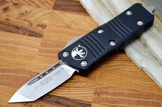 Microtech Mini Troodon OTF - Tanto Blade / Stonewash Finish / Black Handle 240-10