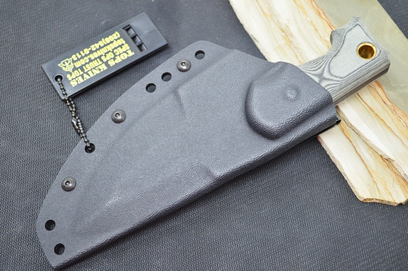 Tops M1 Midget - 1095 Steel / Black Linen Micarta Handle / Kydex Sheath M1MGT-01