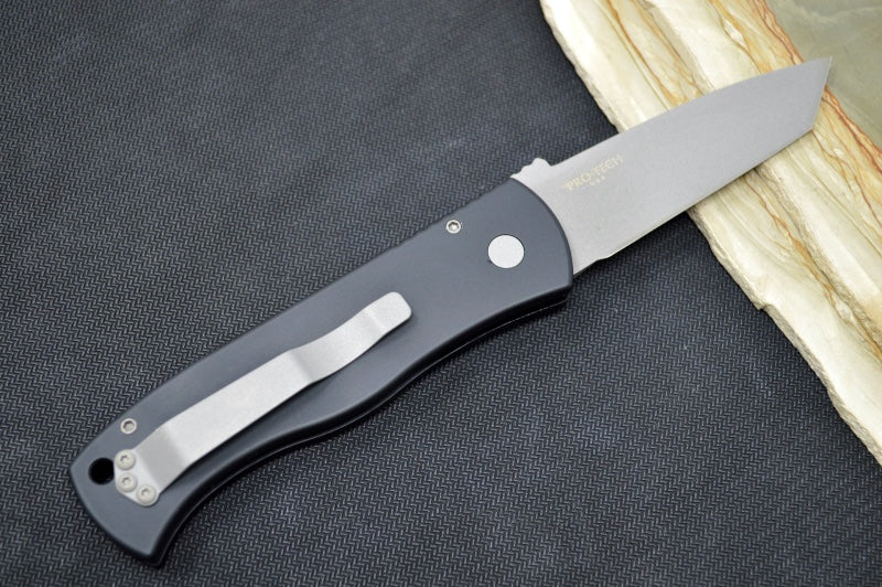 Pro Tech Emerson Auto - Black Anodized Aluminum Handle / Blasted Finished Tanto Blade / CPM-154CM Steel E7T01