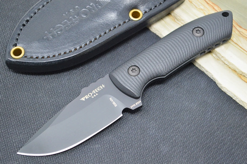 Pro Tech SBR Fixed Blade  - Black 3D G-10 Handle / Black CPM-S35VN Blade / Custom Gfeller Black Leather Sheath LG513