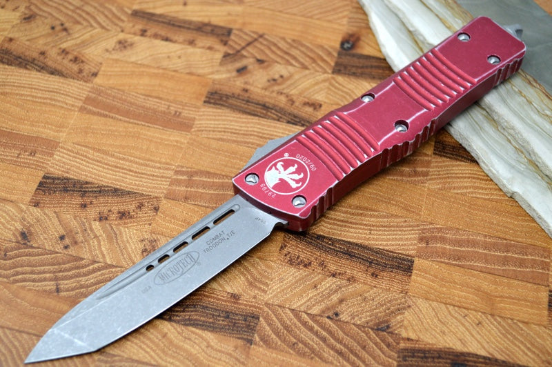 Microtech Combat Troodon OTF - Apocalyptic Blade / Tanto Style / Distressed Red Handle - 144-10DRD