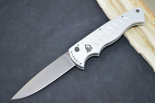 Piranha Knives "Pocket" - CPM-154CM Steel / Silver Aluminum Handle / Black Blade