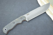 Tops Tex Creek XL - 1095 Steel / Black Canvas Micarta Handle / Brown Leather Sheath TEX-XL - Northwest Knives