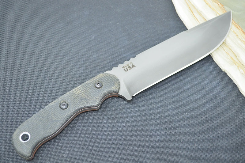 Tops Tex Creek XL - 1095 Steel / Black Canvas Micarta Handle / Brown Leather Sheath TEX-XL