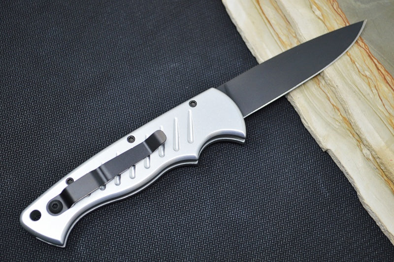 Piranha Knives "Pocket" - CPM-154CM Steel / Silver Aluminum Handle / Black Blade - Northwest Knives