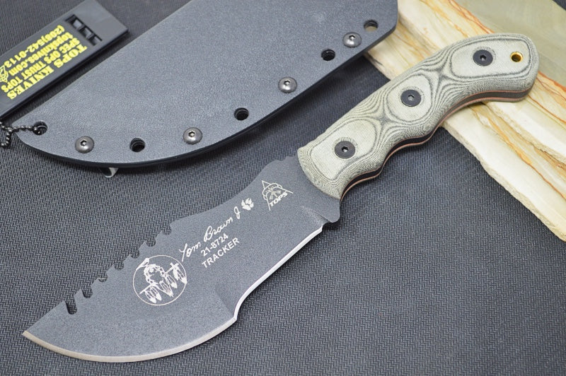 Tops Tom Brown Tracker #2 - 1095 Steel / Black Canvas Micarta Handle / Black Kydex Sheath TBT-020 - Northwest Knives