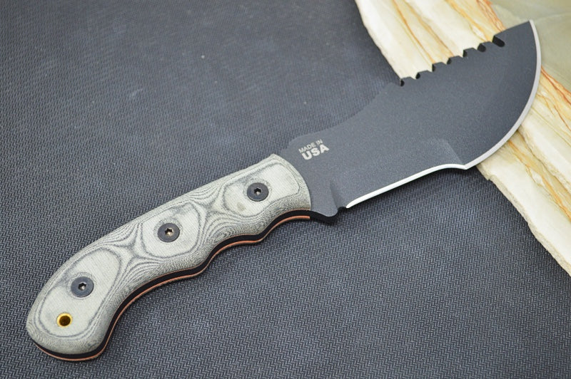 Tops Tom Brown Tracker #2 - 1095 Steel / Black Canvas Micarta Handle / Black Kydex Sheath TBT-020