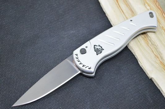 Piranha Knives "Fingerling" - CPM-154CM Blade / Silver Aluminum Handle / Black Blade