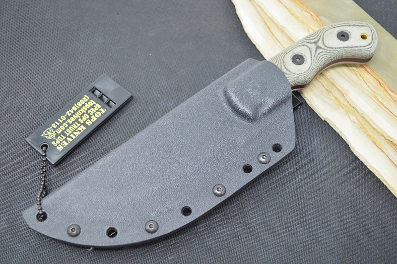 Tops Tom Brown Tracker #2 - 1095 Steel / Black Canvas Micarta Handle / Black Kydex Sheath TBT-020