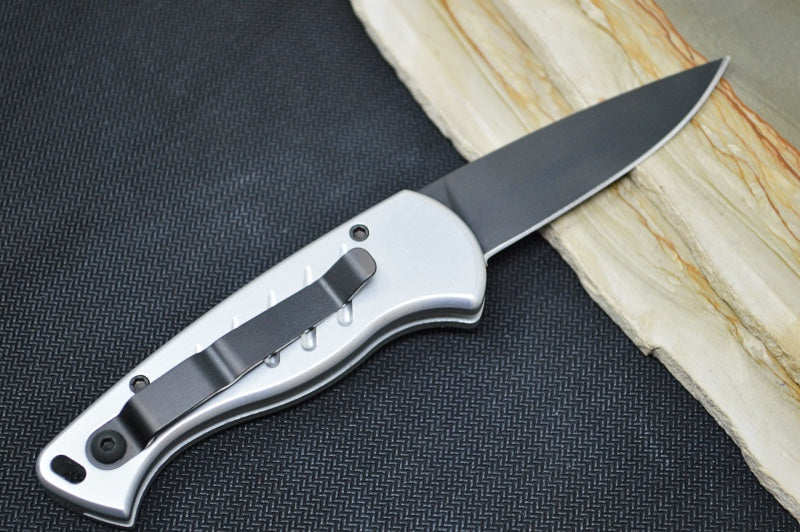 Piranha Knives "Fingerling" - CPM-154CM Blade / Silver Aluminum Handle / Black Blade