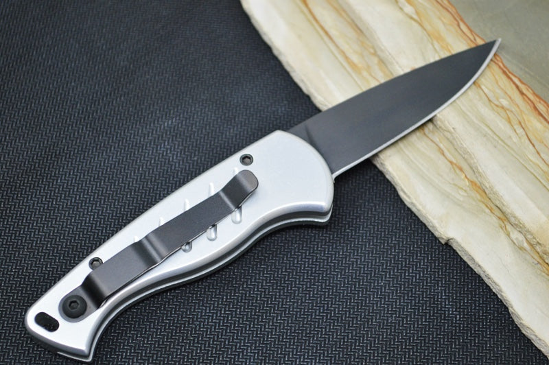 Piranha Knives "Fingerling" - CPM-154CM Blade / Silver Aluminum Handle / Black Blade - Northwest Knives