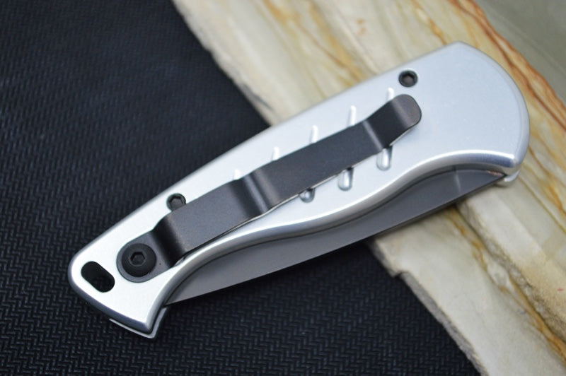 Piranha Knives "Fingerling" - CPM-154CM Blade / Silver Aluminum Handle / Black Blade