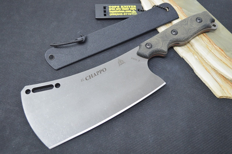 Tops El Chappo - 1095 Steel / Black Canvas Micarta Handle / Black Kydex Sheath ECHA-01