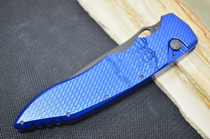 Piranha Knives "Mini Predator" - CPM-S30V Black Blade / Blue Aluminum Handle - Northwest Knives