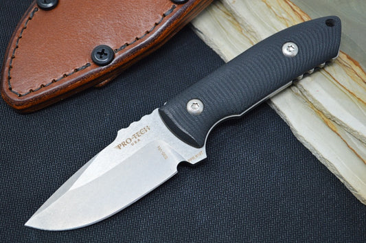 Pro Tech SBR Fixed Blade  - Black 3D G-10 Handle / Satin CPM-S35VN Blade / Custom Chattanooga Leather Sheath LG502-SATIN