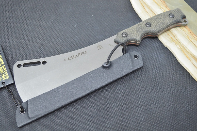 Tops El Chappo - 1095 Steel / Black Canvas Micarta Handle / Black Kydex Sheath ECHA-01