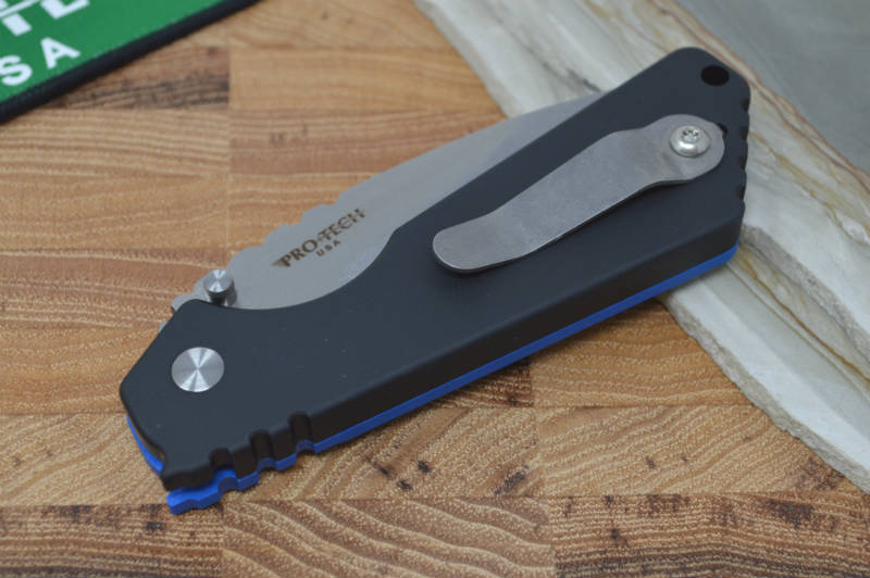 Pro Tech Strider SnG - Black/Blue Textured G-10 Handle / Stonewash Blade - Northwest Knives