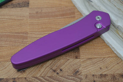 Pro Tech Newport Auto - Purple Handle / Stonewash Plain Edge Blade - Northwest Knives