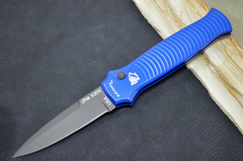Piranha Knives "Bodyguard" - CPM-S30V Steel / Blue Aluminum Handle / Black Blade - Northwest Knives