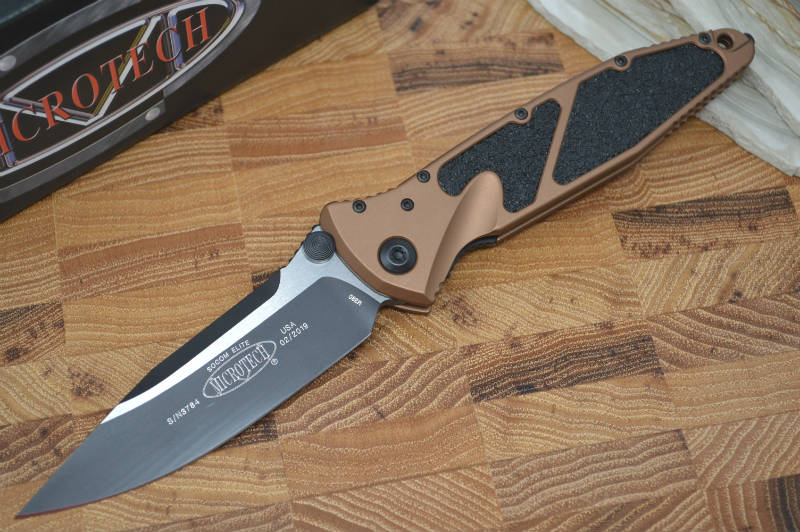 Microtech SOCOM Elite - Black Blade / Tan Handles w/ Black Inserts 160-1TA - Northwest Knives