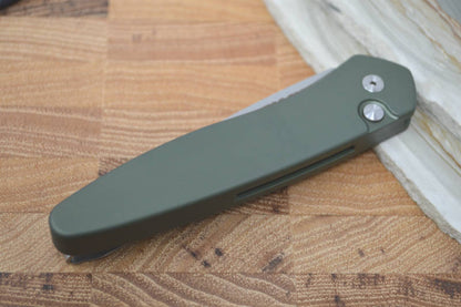 Pro Tech Newport Auto - OD Green Handle / Stonewash Plain Edge Blade - Northwest Knives