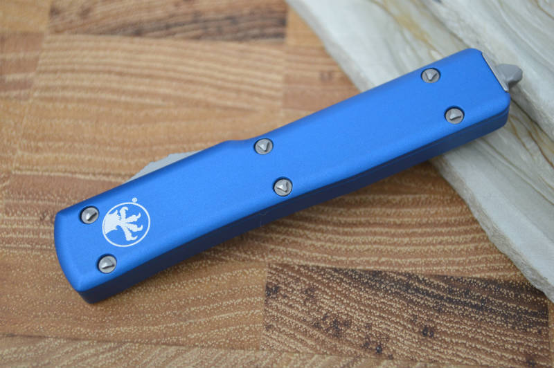 Microtech UTX-70 OTF - Blue Handle / Satin D/E Blade - 147-4BL - Northwest Knives