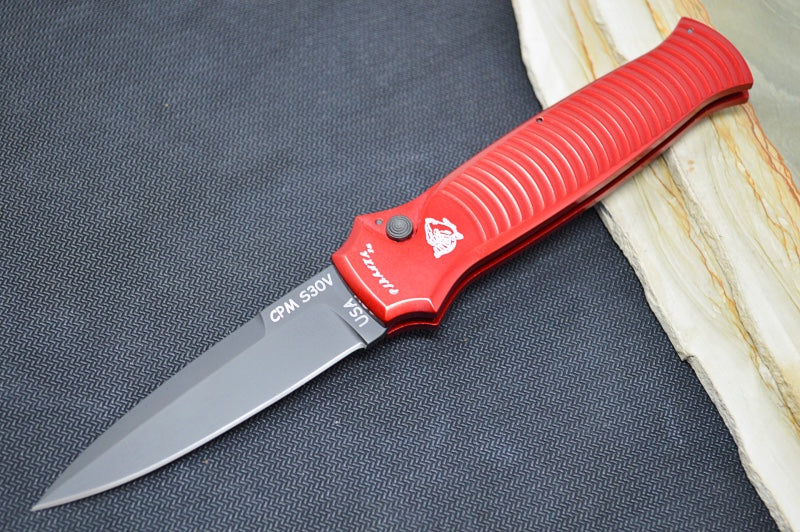 Piranha Knives "Bodyguard" - CPM-S30V Steel / Red Aluminum Handle / Black Blade - Northwest Knives