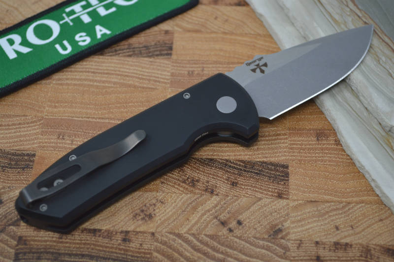 Pro Tech SBR Auto - Black Handle / Stonewash Plain Blade - Northwest Knives