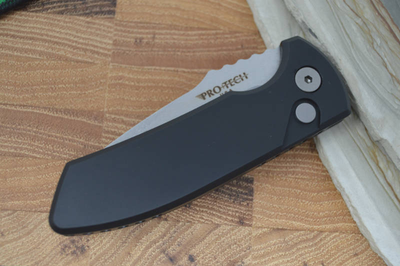 Pro Tech SBR Auto - Black Handle / Stonewash Plain Blade - Northwest Knives