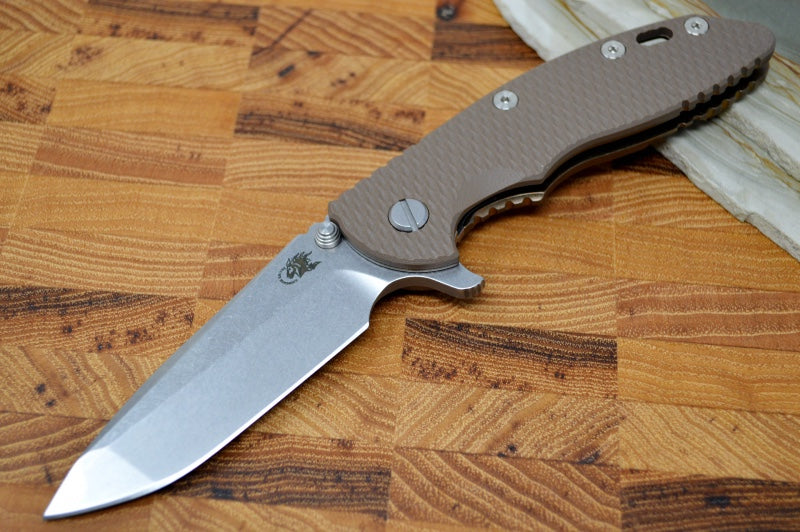 Rick Hinderer Knives XM-18 - 3.5" Spanto Blade / Stonewash Finish / FDE G-10 Handle & Bronzed Ano