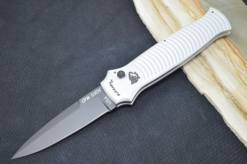 Piranha Knives "Bodyguard" - CPM-S30V Steel / Silver Aluminum Handle / Black Blade