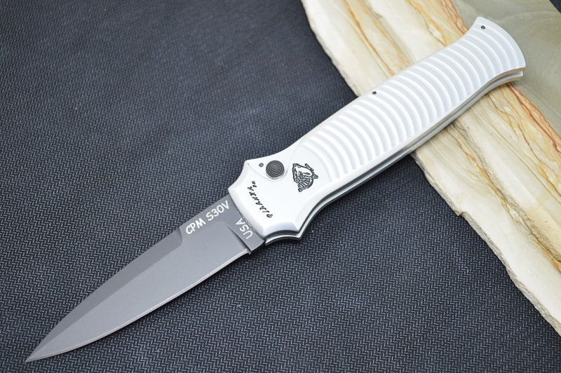 Piranha Knives "Bodyguard" - CPM-S30V Steel / Silver Aluminum Handle / Black Blade - Northwest Knives