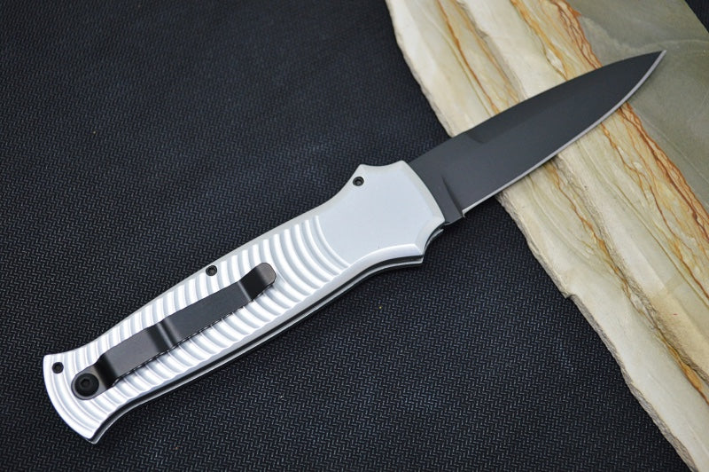 Piranha Knives "Bodyguard" - CPM-S30V Steel / Silver Aluminum Handle / Black Blade - Northwest Knives