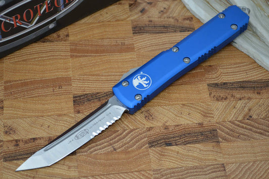 Microtech Ultratech OTF - Tanto Edge / Satin Partial Serrated Blade / Blue Body - 123-5BL - Northwest Knives