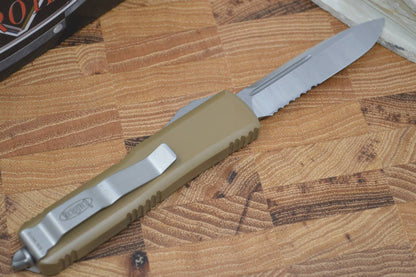 Microtech UTX-85 OTF - Single Edge / Partial Serrated Satin Blade / Tan Body - 231-5TA - Northwest Knives