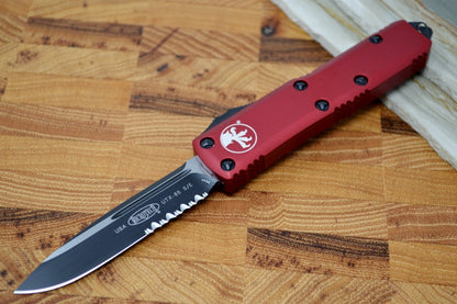 Microtech UTX-85 OTF - Single Edge with Partial Serrate / Black Blade / Red Body - 231-2RD